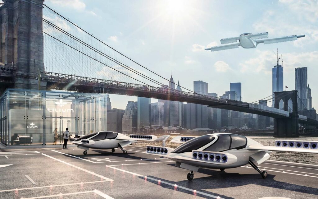 Le concept de l’avion électrique Lilium Jet est de proposer des vols interurbains sur des courtes distances à des tarifs inférieurs à ceux pratiqués actuellement avec des taxis automobiles. © Lilium