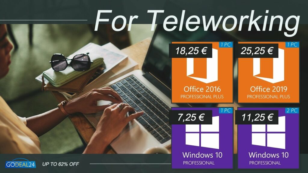 Promociones de teletrabajo GoDeal 24: Windows 10 Pro a 7,25 euros