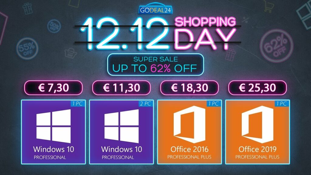 Promociones desde el 12.12 en GoDeal24: Windows 10 a 5,56 euros, hasta un 88% de reducción en Office