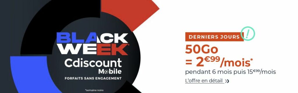 [Black Week] ¡Cdiscount Mobile ofrece un plan móvil a 2,99 euros al mes con 50 GB de datos!  |  Diario del friki