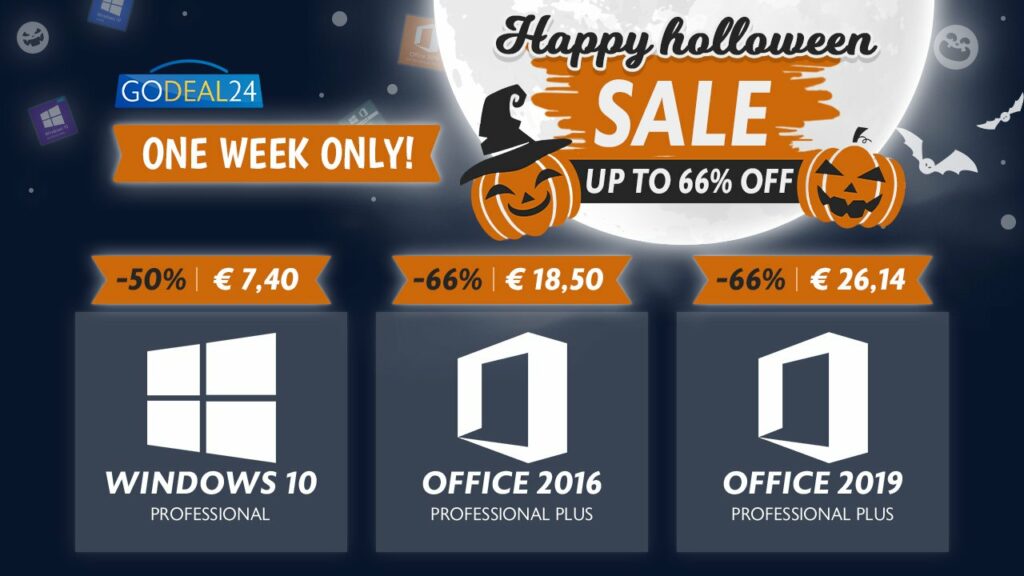 Promociones de Halloween: Windows 10 Pro por solo 6,06 €, Office 2016 Pro por 18,50 €