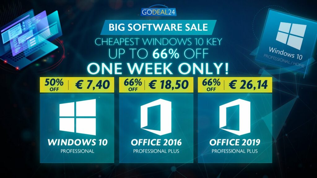 [Vente Flash] ¡Windows 10 Pro a 7,40 € y Office 2016 Pro a 18,50 € en Godeal24.com!