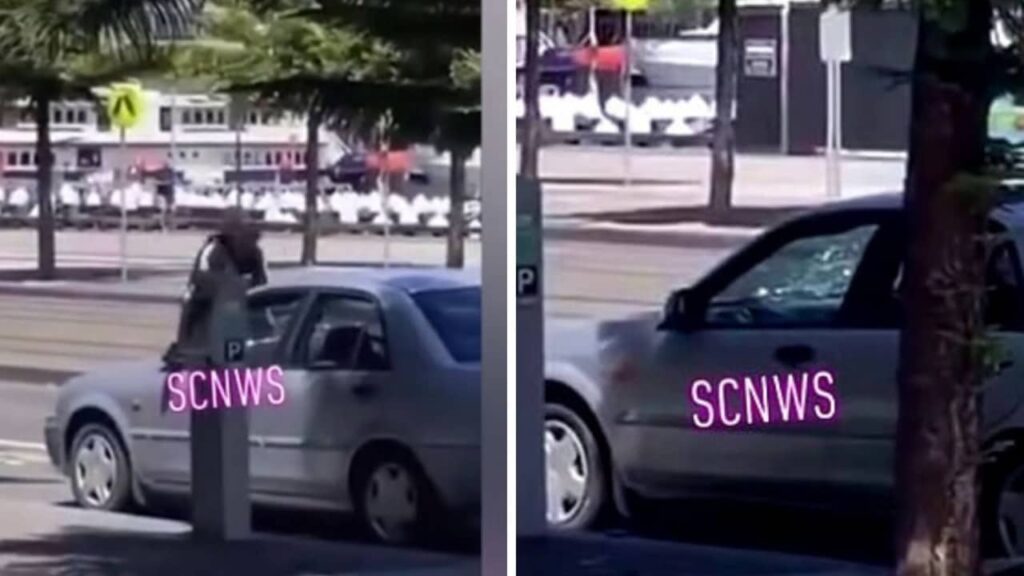 Mujer destroza el parabrisas de un coche con la cabeza en Victoria