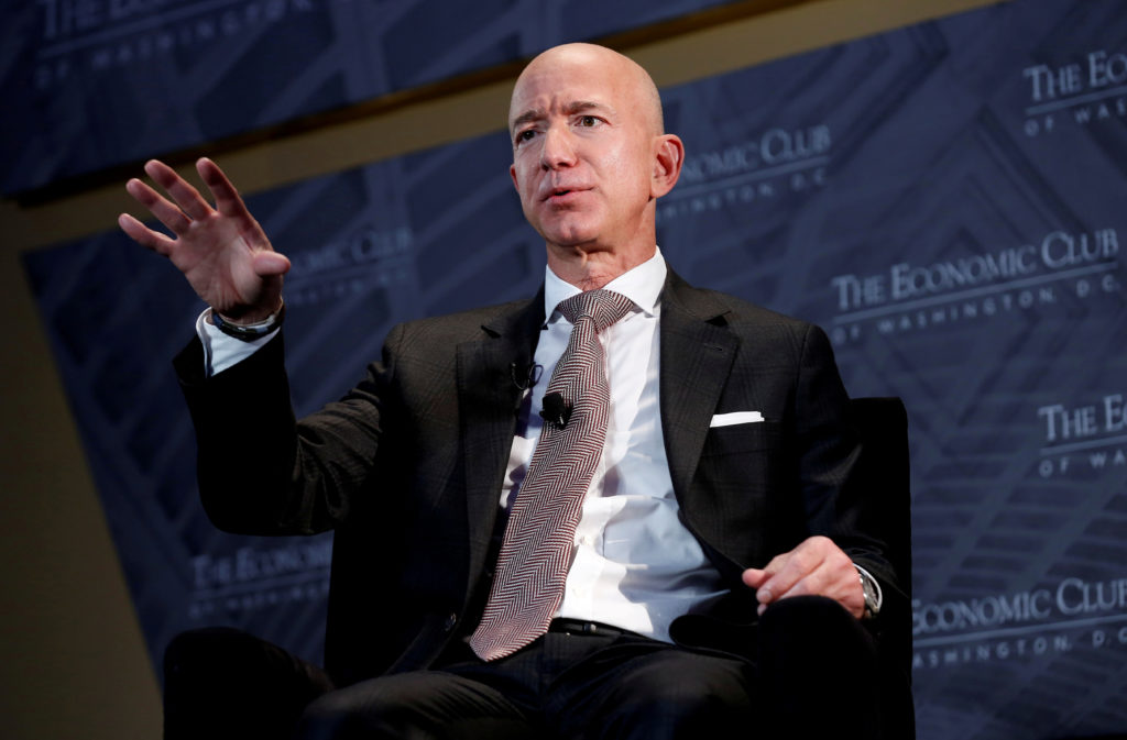 Jeff Bezos, president and CEO of Amazon and owner of The Washington Post, speaks at the Economic Club of Washington DC