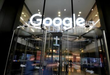 File photo: The Google name is displayed outside the company