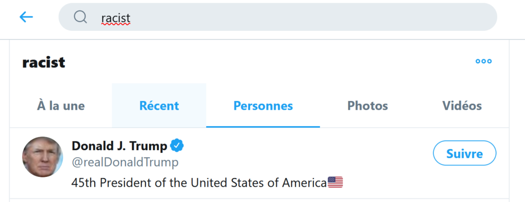 Búsqueda de enlaces "racistas" en Twitter al perfil de Donald Trump