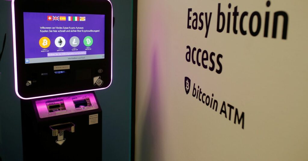 The exchange rates and logos of Bitcoin (BTH), Ether (ETH), Litecoin (LTC) and Bitcoin Cash (BCH) are seen on the display of a cryptocurrency ATM of blockchain payment service provider Vaerdex at the headquarters of Swiss Falcon Private Bank in Zurich, Switzerland May 29, 2019.  REUTERS/Arnd Wiegmann