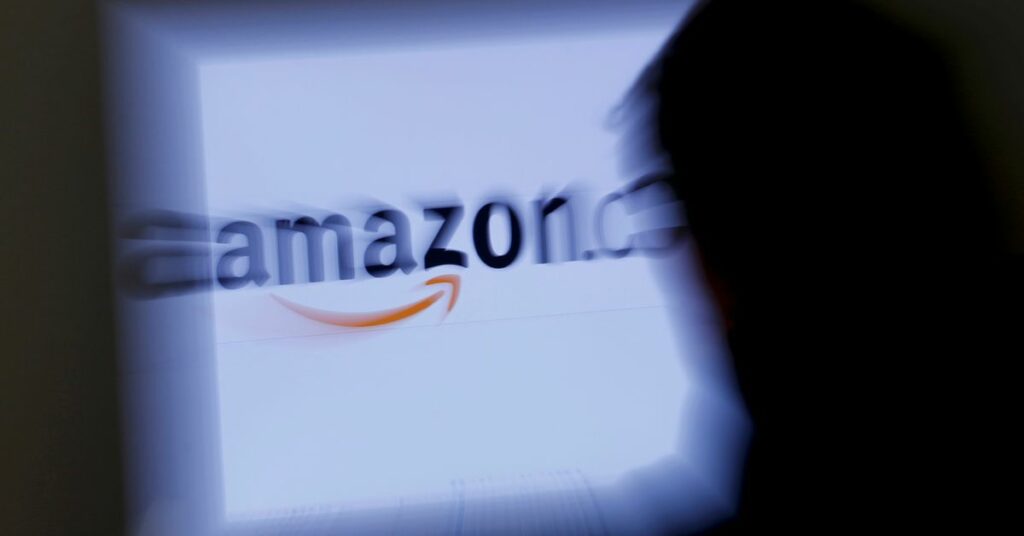 A zoomed illustration image of a man looking at a computer monitor showing the logo of Amazon is seen in Vienna November 26, 2012. REUTERS/Leonhard Foeger/File Photo