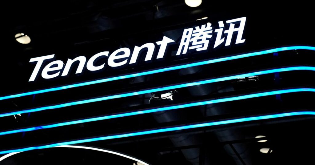 A Tencent logo is seen at its booth at the 2020 China International Fair for Trade in Services (CIFTIS) in Beijing, China September 4, 2020. REUTERS/Tingshu Wang
