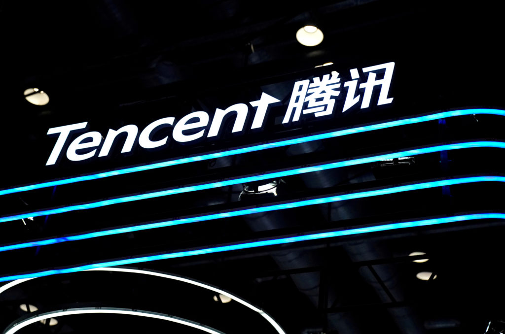 A Tencent logo is seen at its booth at the 2020 China International Fair for Trade in Services (CIFTIS) in Beijing, China September 4, 2020. REUTERS/Tingshu Wang/File Photo