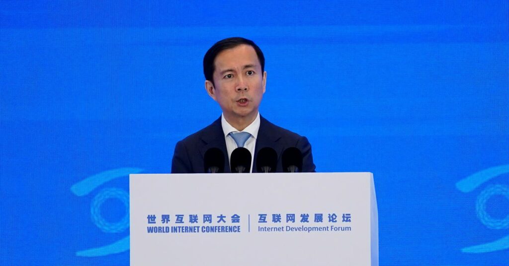 Alibaba Group CEO Daniel Zhang (Zhang Yong) speaks at the World Internet Conference (WIC) in Wuzhen, Zhejiang province, China, November 23, 2020. REUTERS/Aly Song/File Photo
