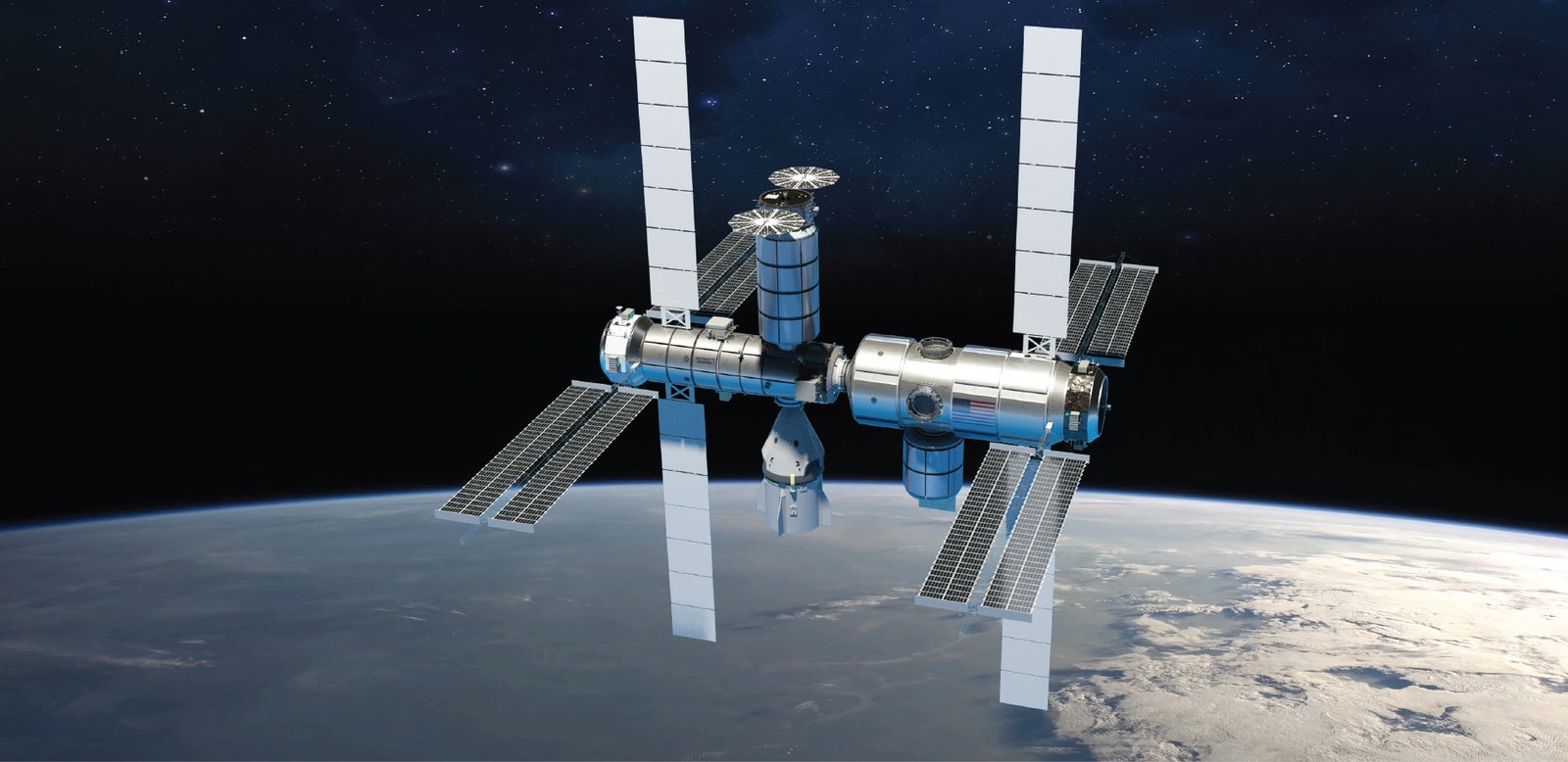 Una interpretación artística del diseño de la estación espacial propuesto por Northrop Grumman.