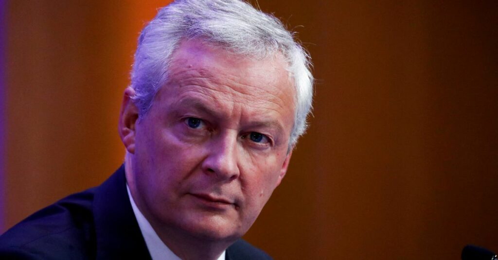 French Finance Minister Bruno Le Maire attends a news conference at his ministry in Paris