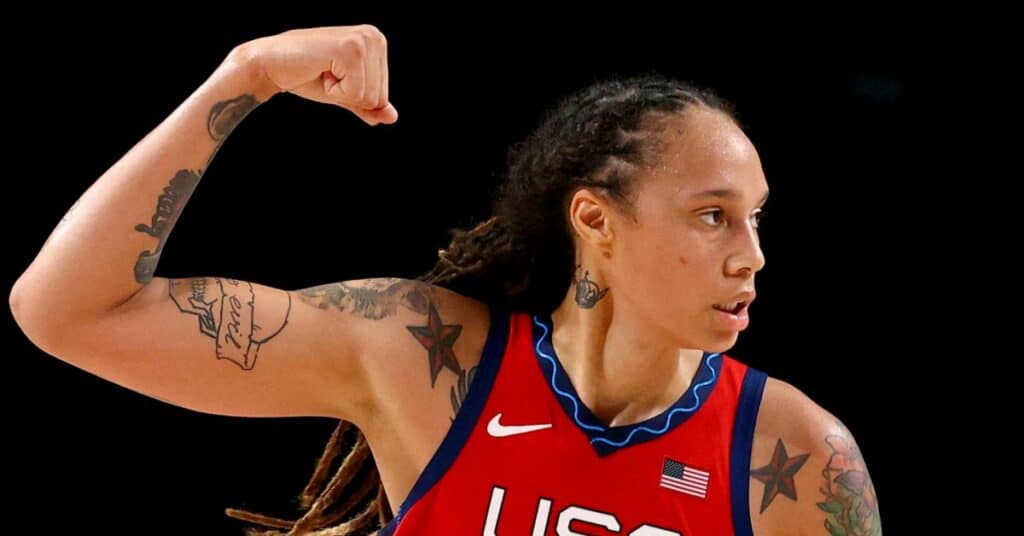 Brittney Griner of the United States gestures during a game against Australia