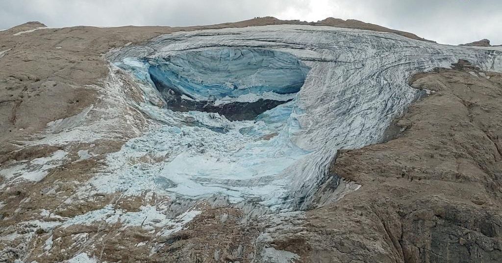 Ice glacier collapsed on Marmolada mountain