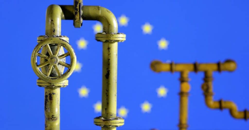 Illustration shows natural gas pipeline and EU flag