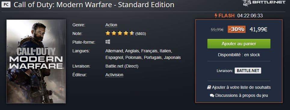 [Bon Plan] Call of Duty Modern Warfare (PC) está a 41,99 euros en Gamesplanet