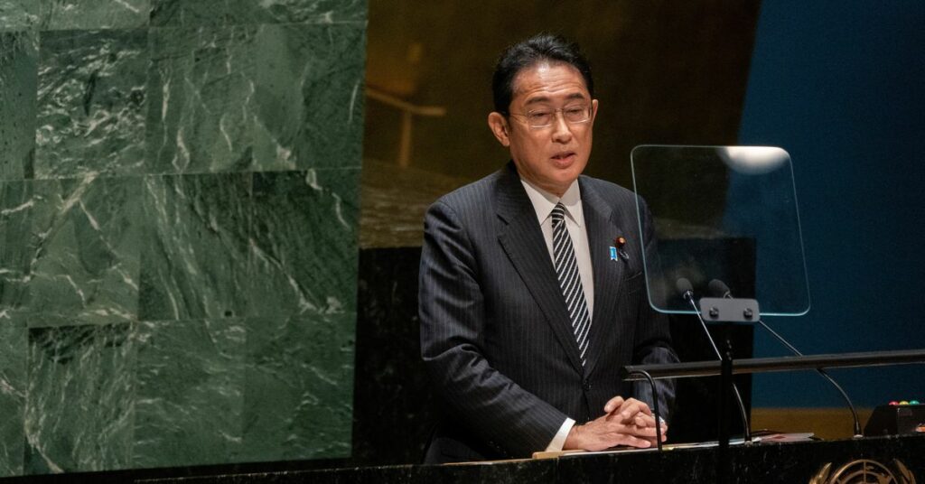 Prime Minister of Japan Fumio Kishida Addresses the United Nations General Assembly During the Nuclear Non-Proliferation Treaty Review Conference in New York