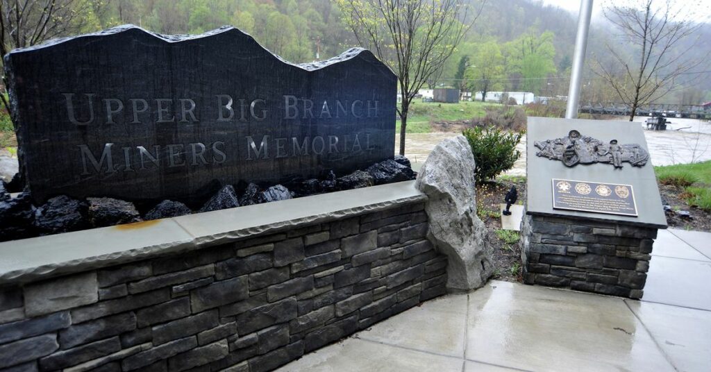 A memorial to honor the 29 West Virginian Coal Miners that lost their lives in the Upper Big Branch mining disaster on April 5th, 2010 is seen along Route 3 near Whitesville