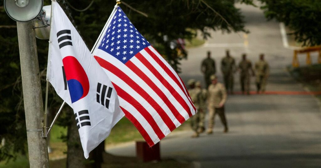 American and South Korean flags at Yongin South Korea