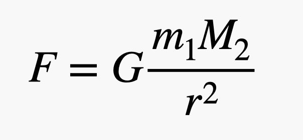 F es igual a la gravedad multiplicada por m 1 multiplicada por M 2 sobre r al cuadrado