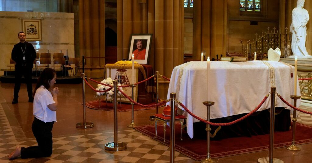The coffin of Cardinal George Pell lays in state at St. Mary’s Cathedral in Sydney