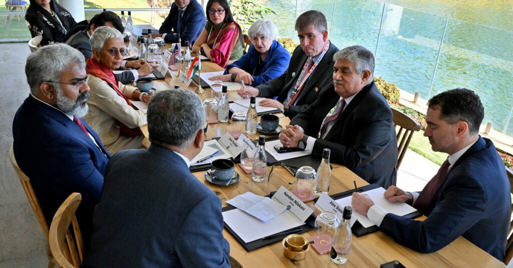US Treasury Secretary Yellen during her roundtable with technology leaders on outskirts of Bengaluru