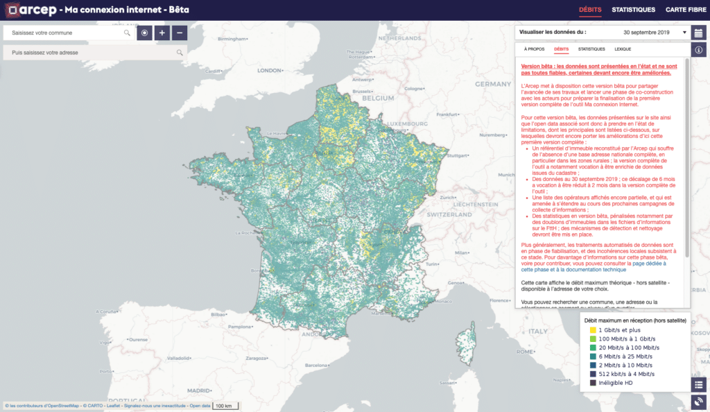 ARCEP pone en línea su mapa de internet fijo en Francia