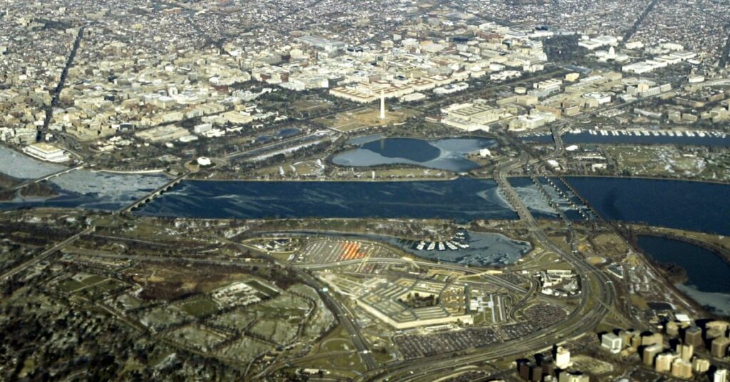 An aerial view of Washington D.C., January 28, 2005, features the major landmarks of the U.S. capita..