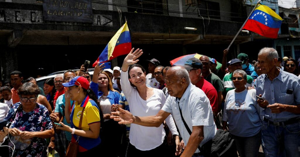 Venezuelan opposition leader Maria Corina Machado holds a rally  ahead of the presidential primary, in Monagas State